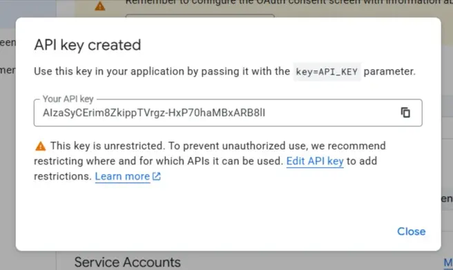 API key created
