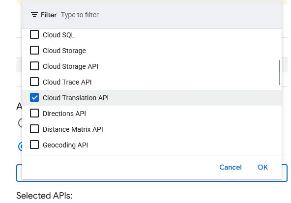 ограничение Cloud Translation AP