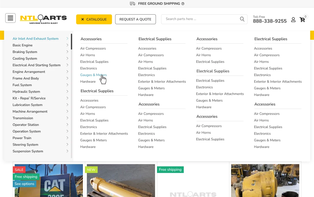 Макет трирівневого меню каталогу NTL Parts