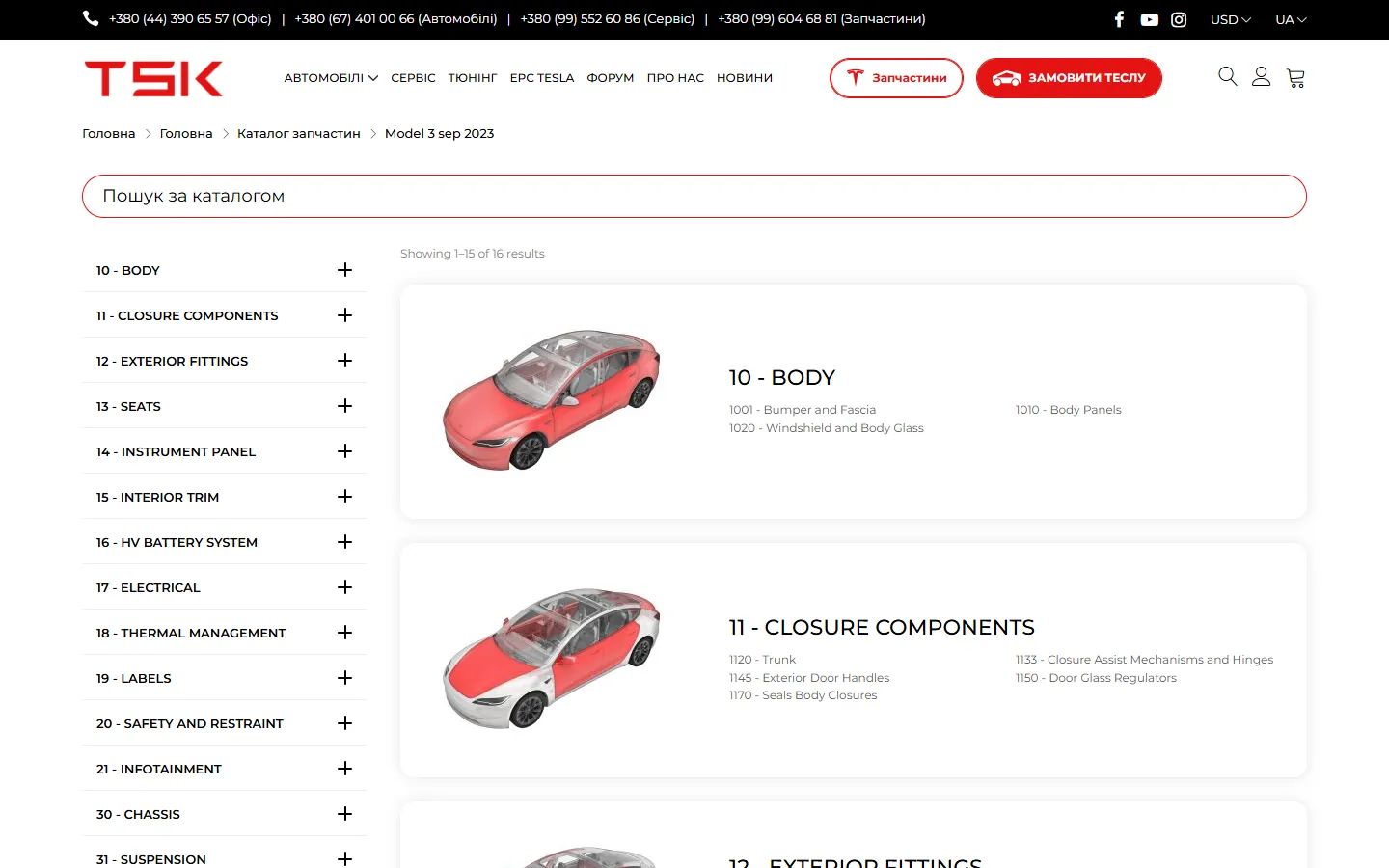Групи запчастин Tesla Model 3