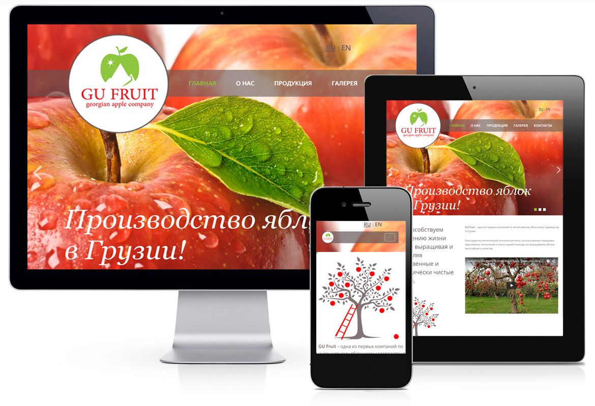 Разработка сайта-визитки для компании. Портфолио Gu Fruit