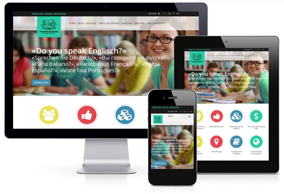 Website for language school - bright, comprehensive, multilingual International language institute